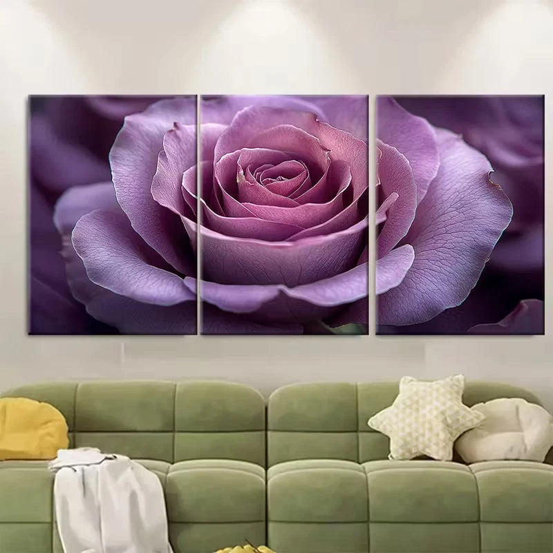 3pcs Enchanting Lilac Rose Floral Photography Metal Print Ready to Hang Art