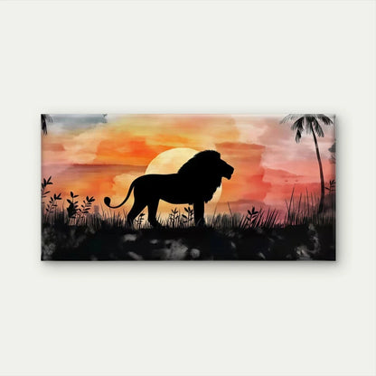 Lion Silhouette Sunset Wall Art Canvas Office Home Room Framed 120x60cm