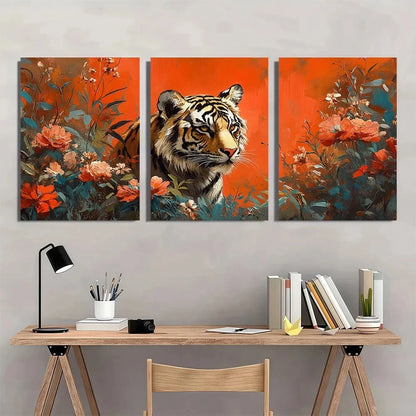 3pcs Matisse Floral Tiger Painting Animal Metal Print Ready to Hang Art - Bella Home Decor