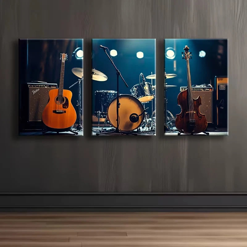 3pcs Band instrument Wall Art Set Canvas Framed 60x90cm - High Quality Print 100% Australian Made Wall Canvas Ready to Hang - Bella Home Decor