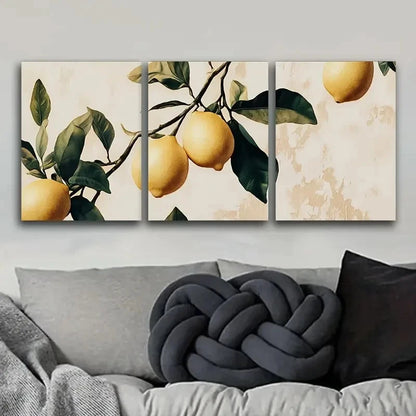 3pcs Vibrant Lemon Branches Wall Art Set Canvas Framed 40x60cm - High Quality Print 100% Australian Made Wall Canvas Ready to Hang
