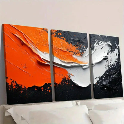 3pcs Orange & Black Abstract Designs OC        Wall Art Set Canvas Framed 50x70cm - High Quality Print 100% Australian Made Wall Canvas Ready to Hang - Bella Home Decor