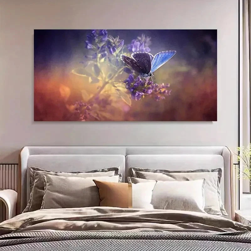 Purple Butterfly Soft Gradient Wall Art Canvas Office Home Room Framed 120x60cm - Bella Home Decor