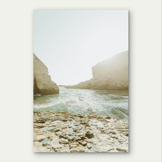 Neutral Golden Hour Beach and Ocean Waves 40x60cm Metal Print Ready to Hang