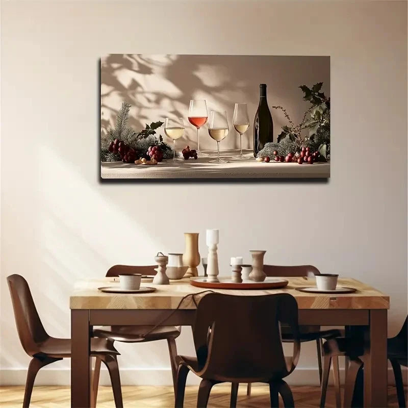 Wine Bottle & Glasses Winter Wall Art Canvas Office Home Room Framed 120x60cm
