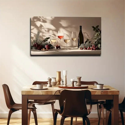 Wine Bottle & Glasses Winter Wall Art Canvas Office Home Room Framed 120x60cm