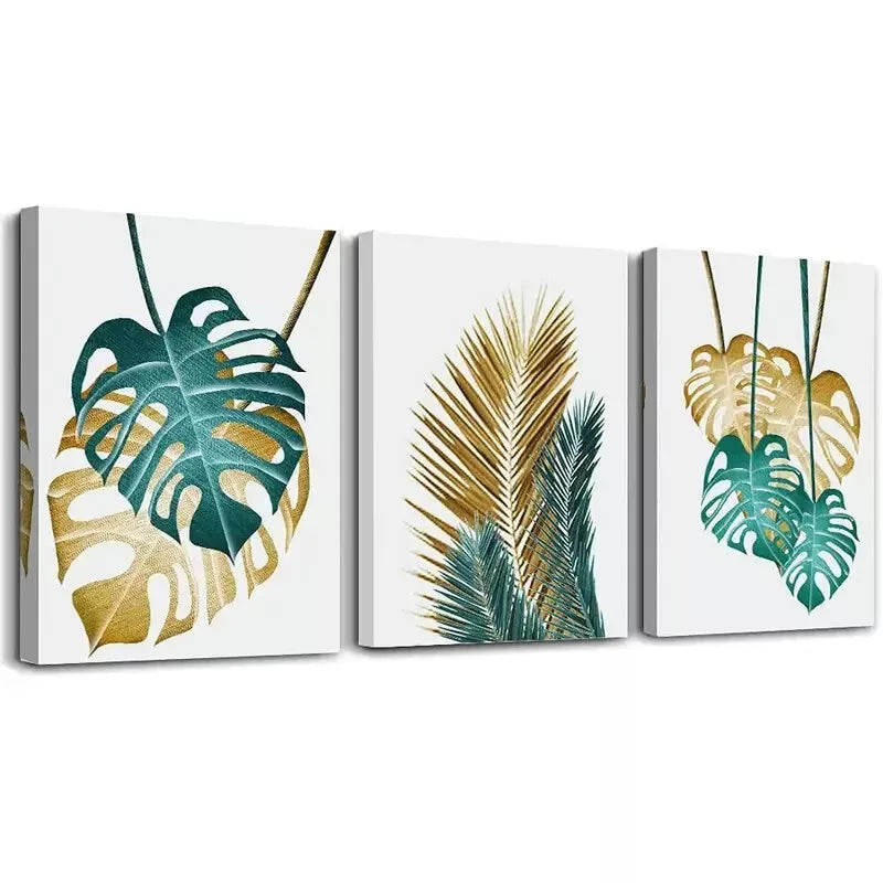 3pcs Abstract Painting Leaf Canvas Framed 40x60cm - High Quality Print 100% Australian Made Wall Canvas Ready to Hang - Bella Home Decor