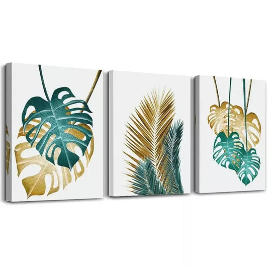3pcs Abstract Painting Leaf Canvas Framed 40x60cm - High Quality Print 100% Australian Made Wall Canvas Ready to Hang - Bella Home Decor