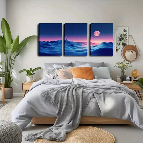 3pcs The Moon On Land Wall Art Set Canvas Framed 60x90cm - High Quality Print 100% Australian Made Wall Canvas Ready to Hang - Bella Home Decor