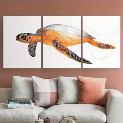 3pcs Minimalist Abstract Sea Turtle Illustration Metal Print Ready to Hang Art - Bella Home Decor