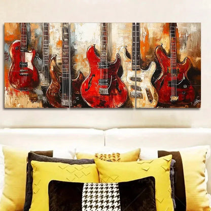3pcs Rock Electric Guitars Art Painting Wall Art Set Canvas Framed 60x90cm - High Quality Print 100% Australian Made Wall Canvas Ready to Hang