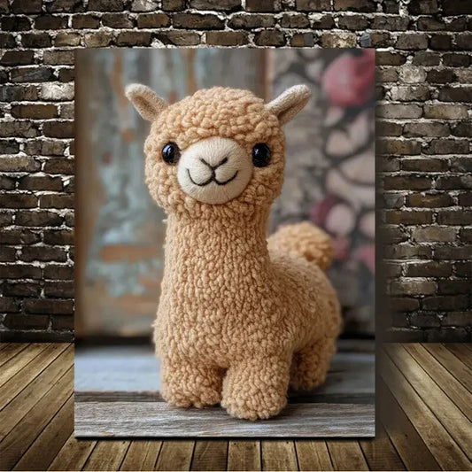 Beautiful Contemporary Alpaca Painting 40x60cm Metal Print Ready to Hang - Bella Home Decor