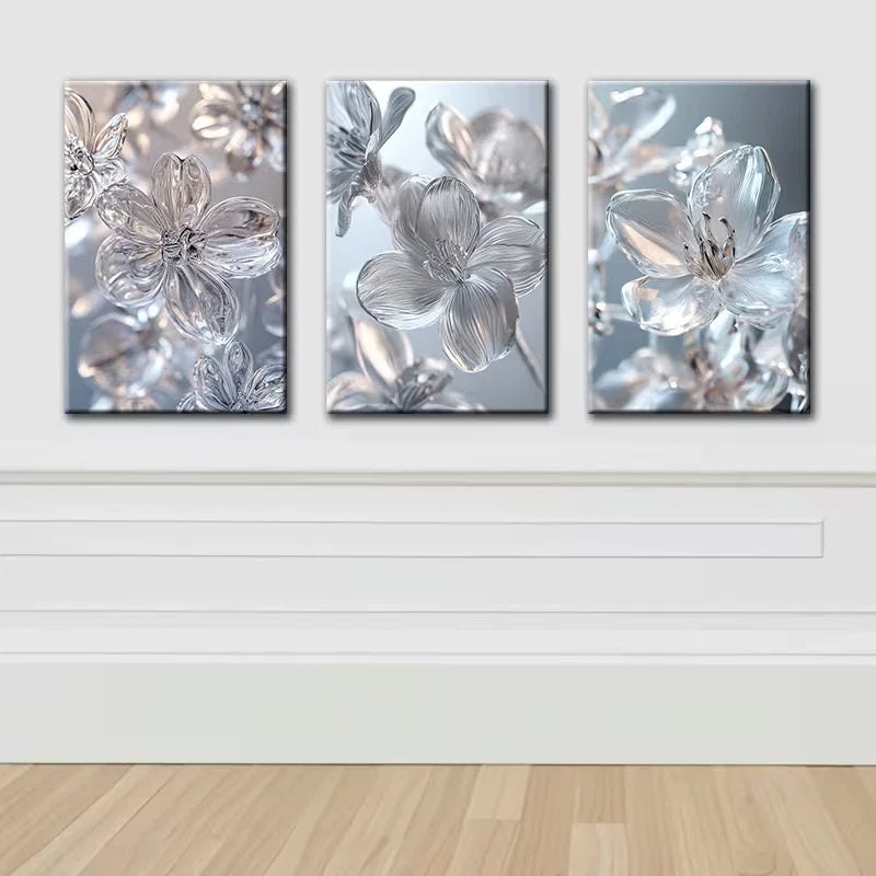 3pcs Clear glass crystal flowers Wall Art Set Canvas Framed 60x90cm - High Quality Print 100% Australian Made Wall Canvas Ready to Hang