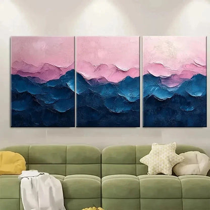 3pcs Navy Blue and Blush Pink RU   Wall Art Set Canvas Framed 50x70cm - High Quality Print 100% Australian Made Wall Canvas Ready to Hang