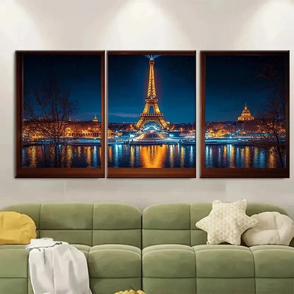 3pcs Eiffel Tower at Night Parisian Cityscape H   Wall Art Set Canvas Framed 60x90cm - High Quality Print 100% Australian Made Wall Canvas Ready to Hang - Bella Home Decor