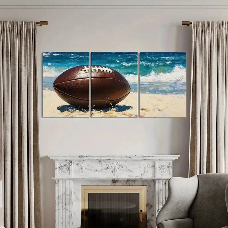 3pcs Ocean Waves Football Art Rugby Sports Theme Metal Print Ready to Hang Art - Bella Home Decor