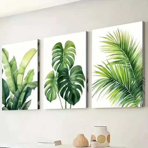 3pcs Tropical Leaf Spring and Summer Themes Wall Art Canvas Unframed - High Quality Print 100% Australian Made Wall Canvas