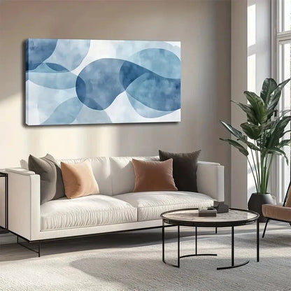 Serene Blue Abstract Shapes Wall Art canvas office home room framed 120x60cm - Bella Home Decor