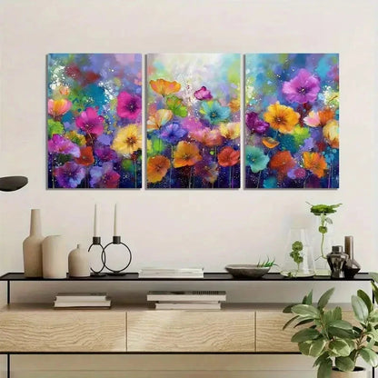 3pcs Colorful Floral Garden with Bokeh Effects Metal Print Ready to Hang Art - Bella Home Decor