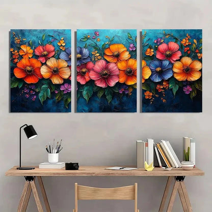 3pcs Vibrant Floral Colorful Daisy and Pansy Metal Print Ready to Hang Art - Bella Home Decor