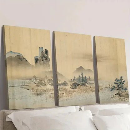 3pcs Ukiyo-e Vintage Japanese Landscape Wall Art Canvas Unframed - High Quality Print 100% Australian Made Wall Canvas