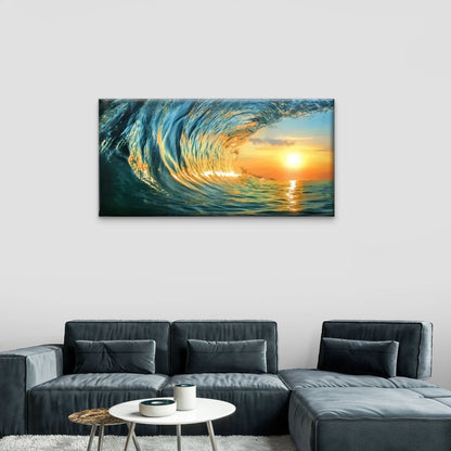 Waves Ocean Sunset Wall Art Canvas Office Home Room Framed 120x60cm