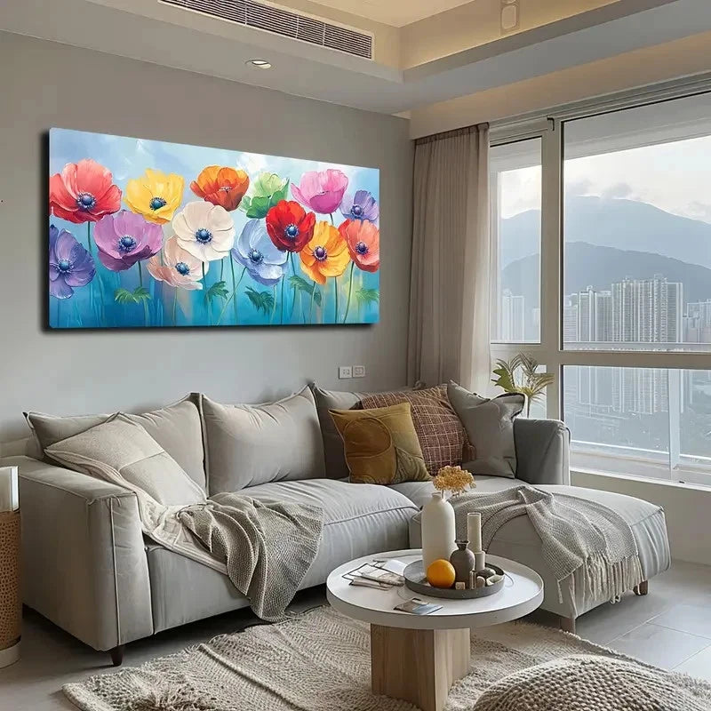 Vibrant Poppy Design In Red Wall Art canvas office home room framed 120x60cm - Bella Home Decor