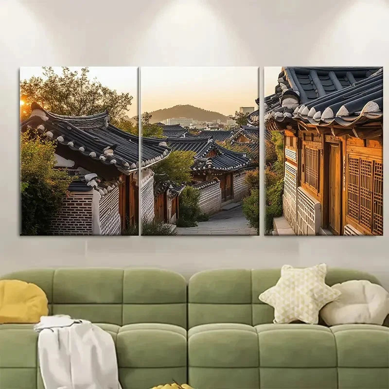 3pcs Bukchon Hanok Village South Korea Heritage Metal Print Ready to Hang Art - Bella Home Decor