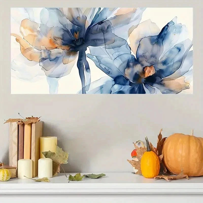 Vibrant Blue Orange & White Wall Art Canvas Office Home Room Framed 120x60cm