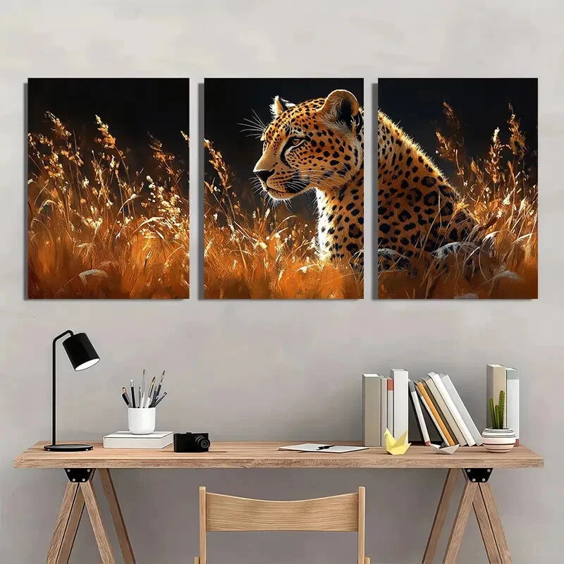 3pcs Leopard Modern Wildlife Animal Metal Print Ready to Hang Art - Bella Home Decor