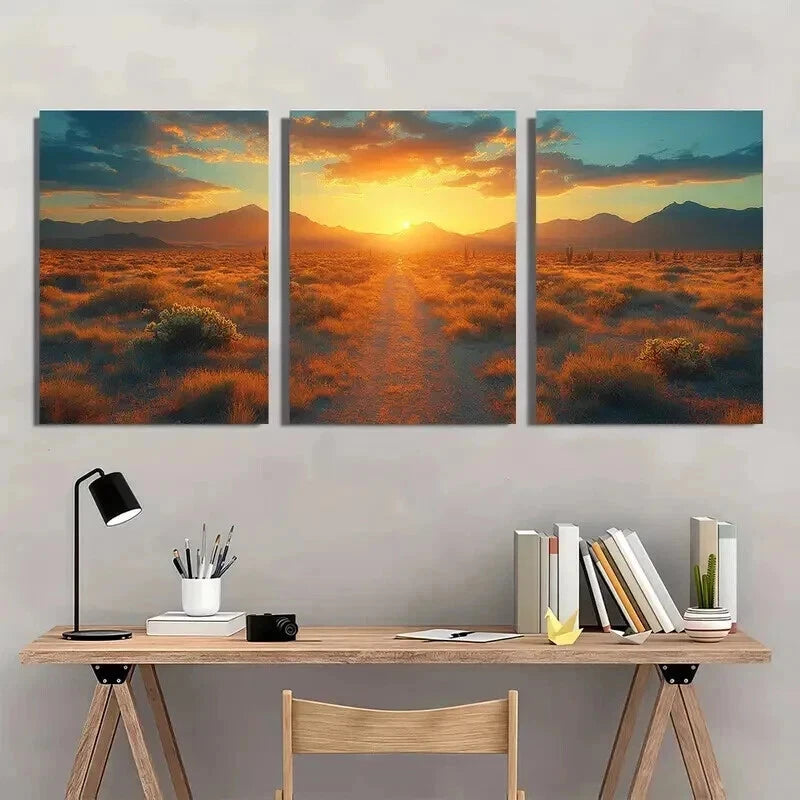 3pcs Cactus & Mountain Ranges Landscape Wall Art Set Canvas Framed 60x90cm - High Quality Print 100% Australian Made Wall Canvas Ready to Hang - Bella Home Decor