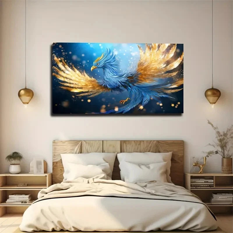 Elegant Phoenix Mythical Bird Wall Art Canvas Office Home Room Framed 120x60cm