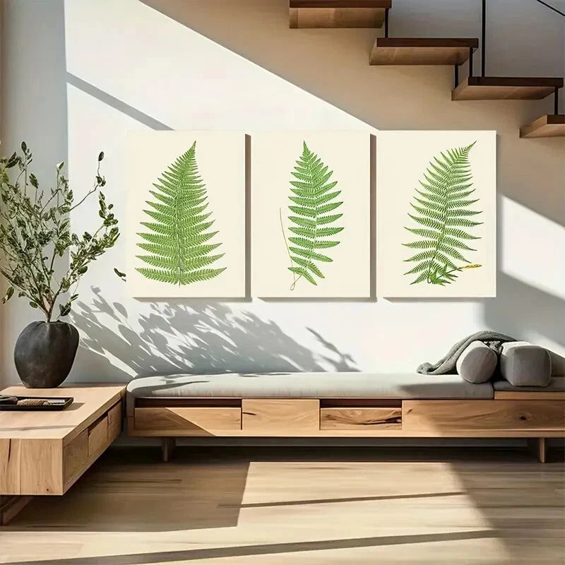 3pcs Green Fern Leaf Designs Botanical Metal Print Ready to Hang Art - Bella Home Decor