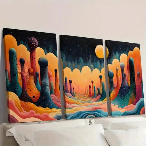 3pcs Japandi Landscape as Yayoi Kusama N Wall Art Set Canvas Unframed - High Quality Print 100% Australian Made Wall Canvas - Bella Home Decor