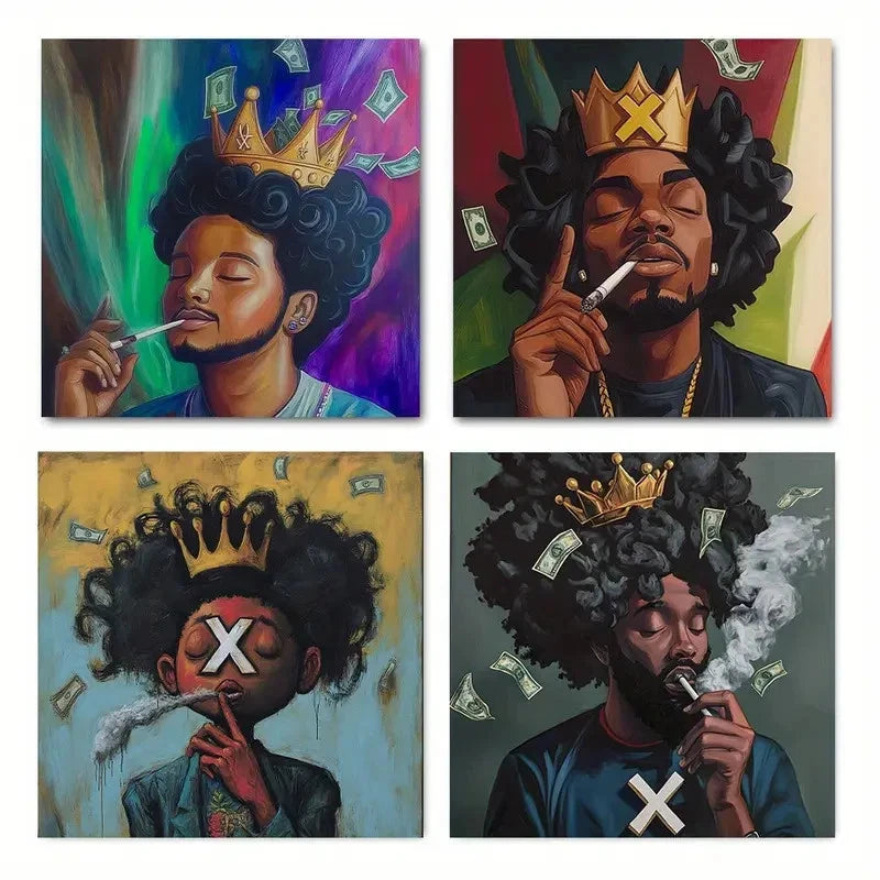 4pcsAfrocentric Black Male Street Wall Art Canvas Framed