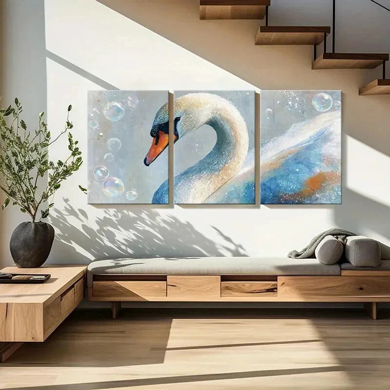 3pcs Elegant Swan Art Abstract Bubbles Design Metal Print Ready to Hang Art - Bella Home Decor