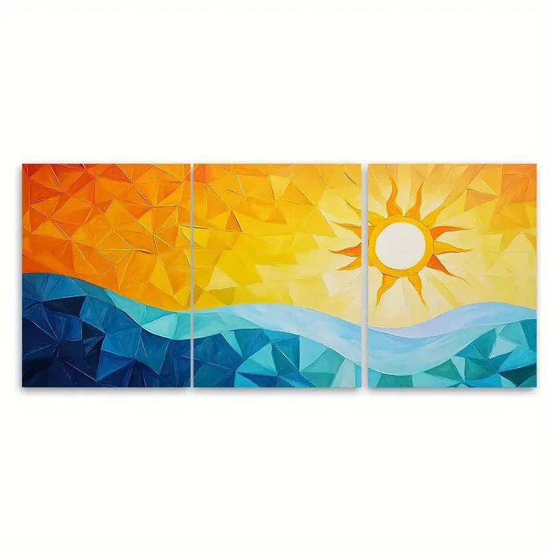 3pcs Abstract Geometric Sun and Sky Design Wall Art Set Canvas Framed 50x70cm - High Quality Print 100% Australian Made Wall Canvas Ready to Hang - Bella Home Decor