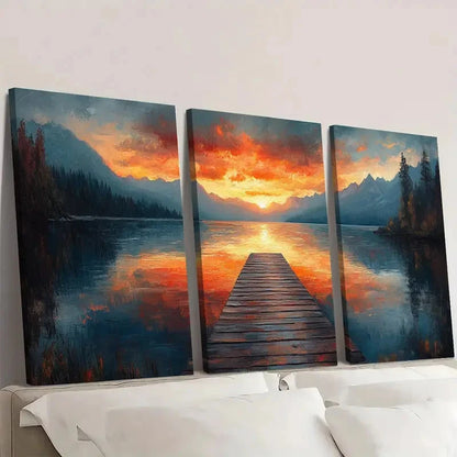 3pcs Pastel Lake Reflection Sunrise AS  Wall Art Set Canvas Framed 60x90cm - High Quality Print 100% Australian Made Wall Canvas Ready to Hang