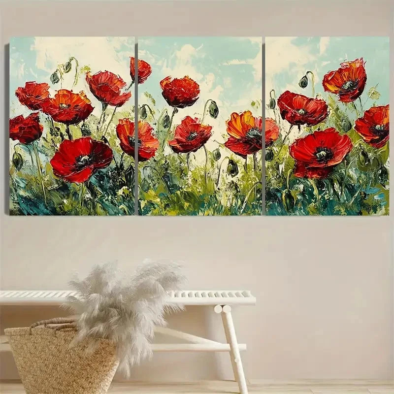 3pcs Poppy Wildflowers Wall Art Set Canvas Framed 50x70cm - High Quality Print 100% Australian Made Wall Canvas Ready to Hang - Bella Home Decor