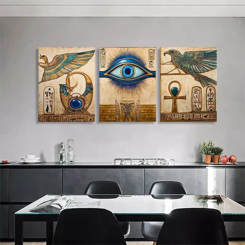 3pcs Ancient Egyptian Eye of Horus Perfect  Wall Art Set Canvas Unframed - High Quality Print 100% Australian Made Wall Canvas - Bella Home Decor