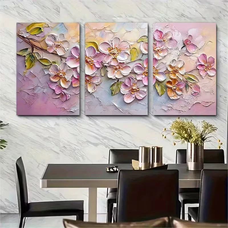 3pcs Abstract Textured Floral Painting Metal Print Ready to Hang Art - Bella Home Decor