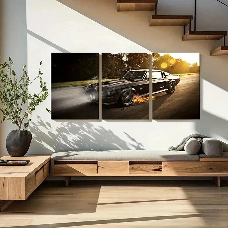 3pcs Classic Sports Car Supercar Retro Wall Art Set Canvas Framed 50x70cm - High Quality Print 100% Australian Made Wall Canvas Ready to Hang - Bella Home Decor