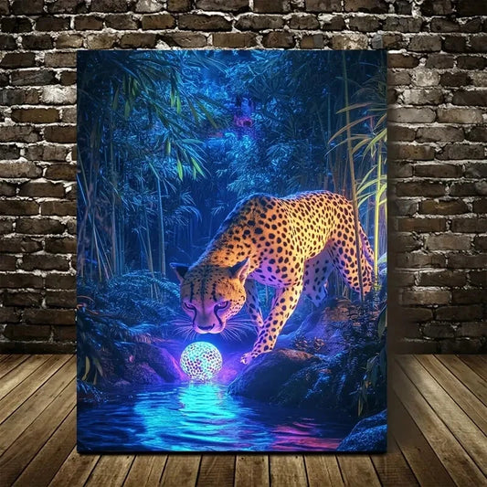 Steampunk Scene Of Cheetah Playing With A Ball  40x60cm Metal Print Ready to Hang