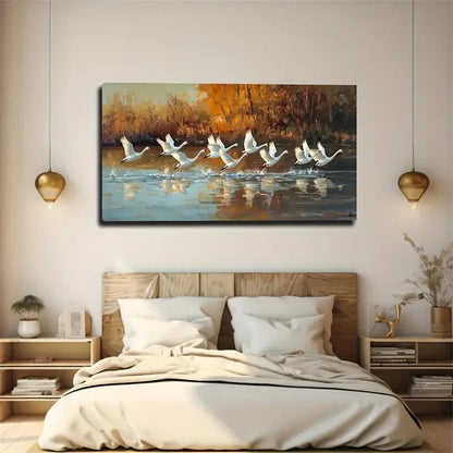 Large Aerial View Of Geese Wall Art Canvas Office Home Room Framed 120x60cm