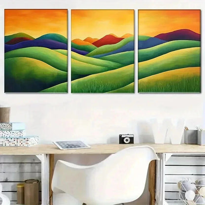 3pcs Colorful Rolling Hills Landscape Perfect Wall Art Set Canvas Framed 50x70cm - High Quality Print 100% Australian Made Wall Canvas Ready to Hang - Bella Home Decor