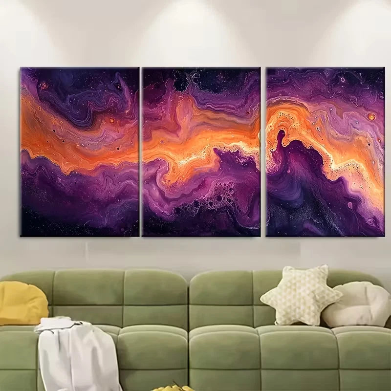 3pcs Vibrant Abstract Marbling Art Metal Print Ready to Hang Art