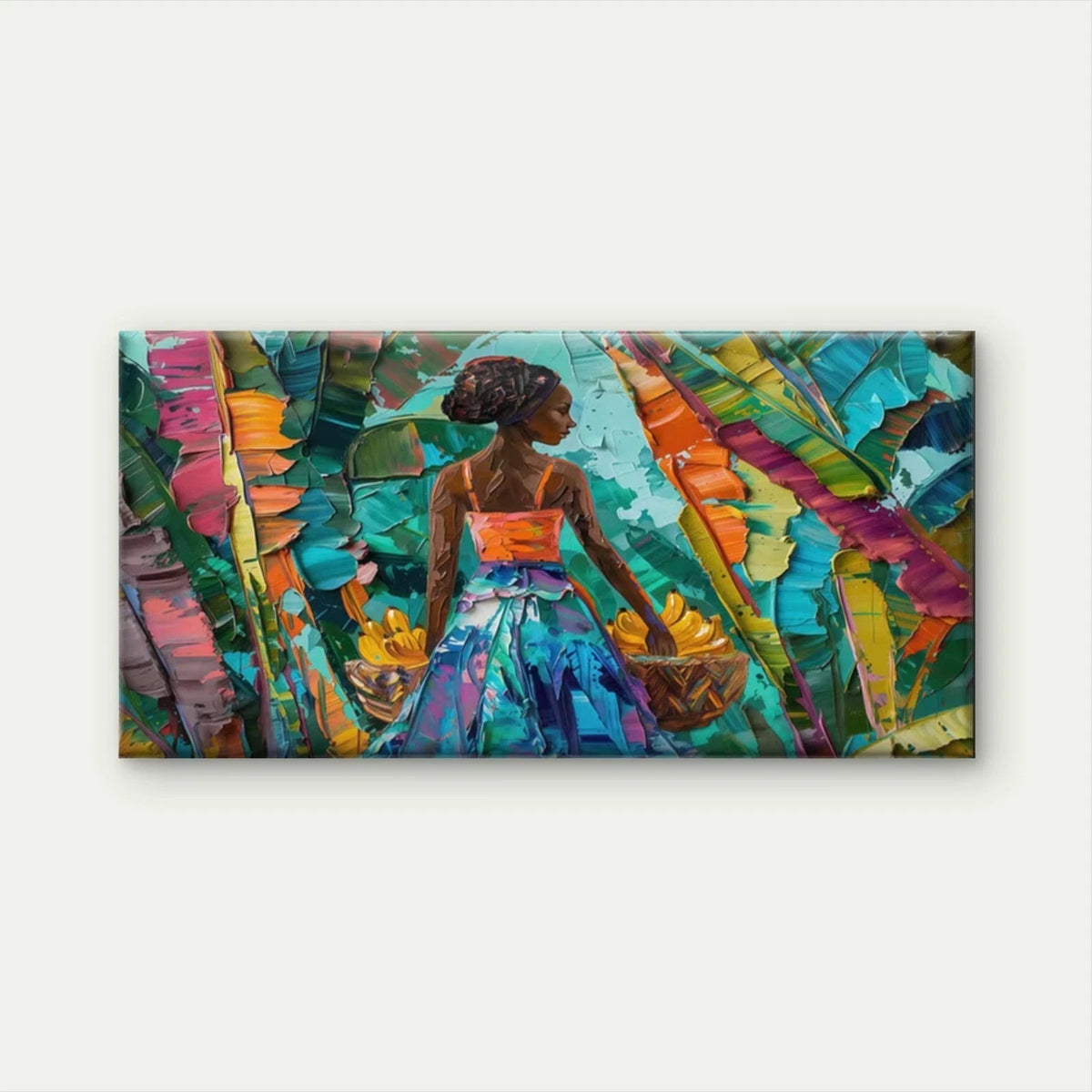 Tropical Woman with Bananas Wall Art Canvas Office Home Room Framed 120x60cm