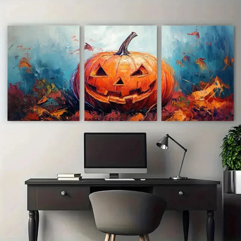 3pcs Vibrant Pumpkin Halloween Design Metal Print Ready to Hang Art - Bella Home Decor