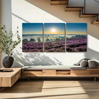 3pcs Lavender Field Sunset Landscape Wall Art Set Canvas Framed 60x90cm - High Quality Print 100% Australian Made Wall Canvas Ready to Hang