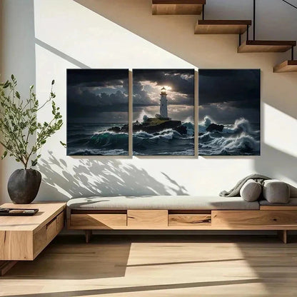 3pcs Sea Lighthouse Wave Island Vintage Wall Art Set Canvas Framed 40x60cm - High Quality Print 100% Australian Made Wall Canvas Ready to Hang